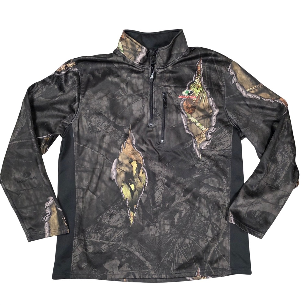 Mossy Oak Pullover‎ Break-Up Eclipse Camo 1/4 Zip Mens L 42-44 GOOD Outdoor Hunt